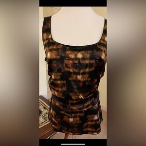 NWT Elie Tahari silk shell blouse gold brown and black size M